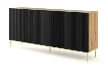 Sideboard Füße, eckig Eiche Artisan (Nachbildung), Schwarz 200 cm Goldfarben