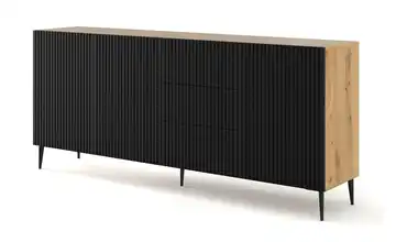 Sideboard Füße, konisch schmal Eiche Artisan (Nachbildung), Schwarz 200 cm Schwarz