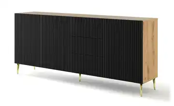 Sideboard Füße, konisch schmal Eiche Artisan (Nachbildung), Schwarz 200 cm Goldfarben