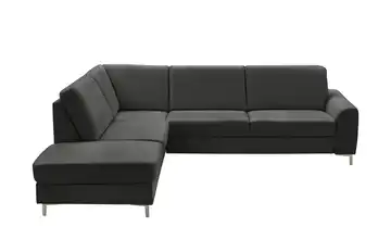 Kollektion Kraft Ecksofa Lea Schwarz Stauraum, Schlaffunktion, verstellbare Kopfstütze links