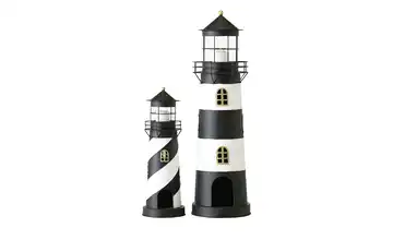 Teelichthalter Leuchtturm, 2er Set Schwarz, Weiß, Goldfarben
