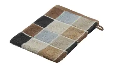 como Waschhandschuh Karo Braun, Hellblau, Creme 16x21 cm