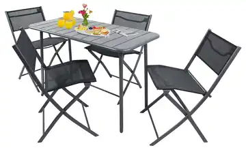 Gartenmöbel 5er-Set Schwarz Schwarz
