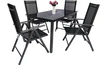 Gartenmöbel 5er-Set Schwarzglas Schwarz, Anthrazit