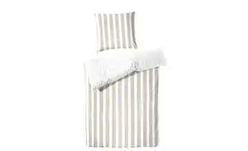 Perkal Bettwäsche-Set 220 cm 155 cm Taupe, Weiß 155x220 cm