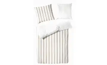 Perkal Bettwäsche-Set 220 cm 240 cm Taupe, Weiß 240x220 cm