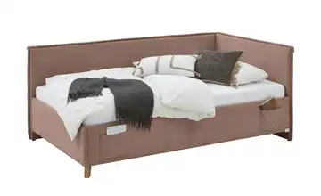 Polsterbett mit trendiger Kederumrahmung 90 cm Ohne Lattenrahmen & Bettkasten Rosa Mit Rückenteil