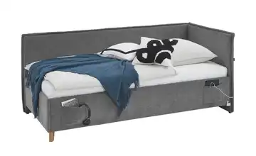 Polsterbett mit trendiger Kederumrahmung 90 cm Ohne Lattenrahmen & Bettkasten Grau Mit Rückenteil