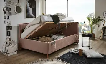 Polsterbett mit trendiger Kederumrahmung 90 cm Mit Lattenrahmen & Bettkasten Rosa Mit Rückenteil
