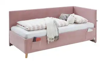 Polsterbett in Cord Ohne Lattenrahmen & Bettkasten Mit Rückenteil 90 cm Rosa