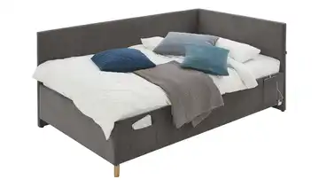Polsterbett in Cord Ohne Lattenrahmen & Bettkasten Mit Rückenteil 90 cm Anthrazit