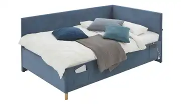 Polsterbett in Cord Ohne Lattenrahmen & Bettkasten Mit Rückenteil 120 cm Blau
