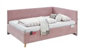 Polsterbett in Cord Ohne Lattenrahmen & Bettkasten Mit Rückenteil 140 cm Rosa
