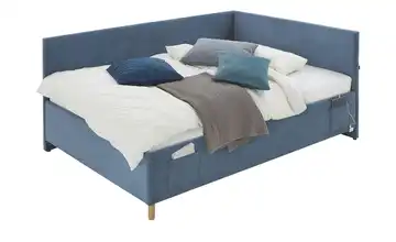 Polsterbett in Cord Ohne Lattenrahmen & Bettkasten Mit Rückenteil 140 cm Blau