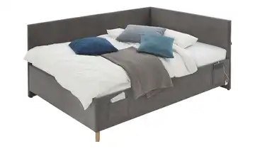 Polsterbett in Cord Ohne Lattenrahmen & Bettkasten Mit Rückenteil 140 cm Anthrazit