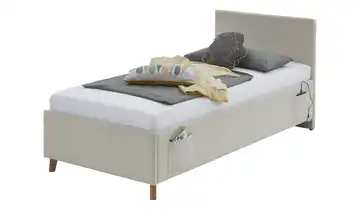 Polsterbett in Cord Mit Lattenrahmen & Bettkasten Ohne Rückenteil 90 cm Beige