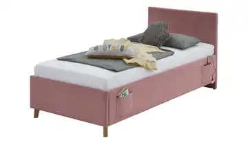 Polsterbett in Cord Mit Lattenrahmen & Bettkasten Ohne Rückenteil 90 cm Rosa