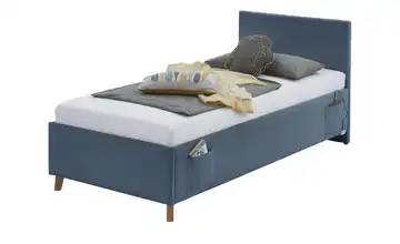 Polsterbett in Cord Mit Lattenrahmen & Bettkasten Ohne Rückenteil 90 cm Blau