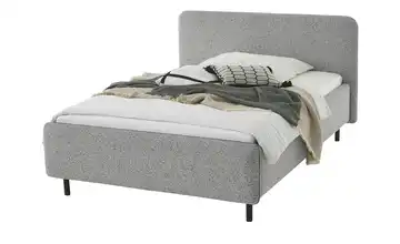 Polsterbett in meliertem Webstoff Hellgrau 140 cm Mit Bettkasten