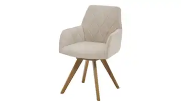 Woodford Esszimmerstuhl Damask Armlehne, Drehfunktion Velours Wellensteppung innen Wildeiche Creme