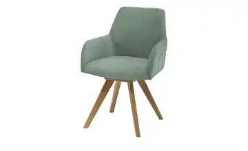 Woodford Esszimmerstuhl Damask Armlehne, Drehfunktion Velours Wellensteppung außen Wildeiche Grün