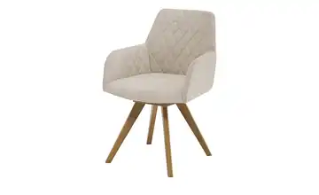 Woodford Esszimmerstuhl Bristol 1 Creme Velours Steppung innen Wildeiche Armlehne, Drehfunktion