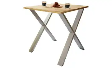 Esstisch Gestell: silberfarben 80 cm Eiche Bianco (Nachbildung), silberfarben 80x80