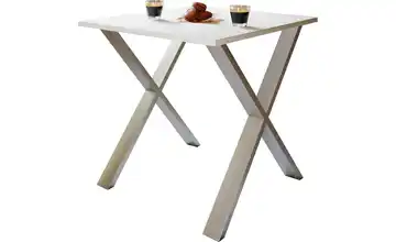 Esstisch Gestell: silberfarben 80 cm Weiß, silberfarben 80x80