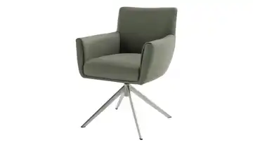 Esszimmerstuhl Olivgrün edelstahlfarben Leder 45 cm