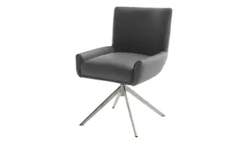 Esszimmerstuhl Drehfunktion Leder Anthrazit 45 cm edelstahlfarben