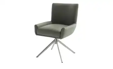 Esszimmerstuhl Drehfunktion Leder Olivgrün 45 cm edelstahlfarben