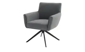 Esszimmerstuhl Anthrazit Flachgewebe Schwarz Armlehne, Drehfunktion 50 cm