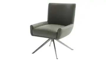 Esszimmerstuhl XL Olivgrün Leder edelstahlfarben Drehfunktion 50 cm