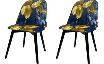 KONSIMO Polsterstuhl 2er-Set Marineblau, Goldgelb, Schwarz