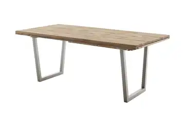 Woodford Esstisch Novis edelstahlfarben, gebürstet Kufen (trapezförmig) Wildeiche gerade Tischkante 220 cm