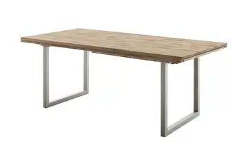 Woodford Esstisch Novis edelstahlfarben, gebürstet Säule (U-förmig) Wildeiche Schweizer Tischkante 180 cm