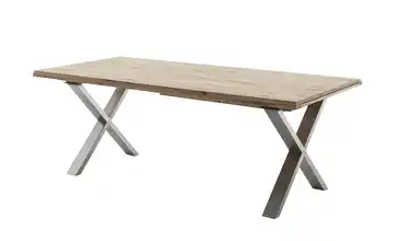 Woodford Esstisch Novis edelstahlfarben, gebürstet Säule (X-förmig) Eiche bianco schräge Tischkante 180 cm