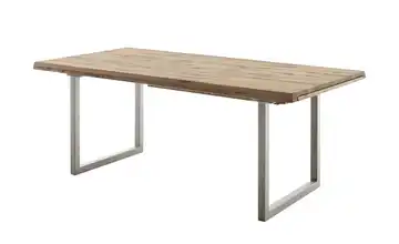 Woodford Esstisch Novis edelstahlfarben, gebürstet Kufen (U-förmig) Wildeiche schräge Tischkante 180 cm