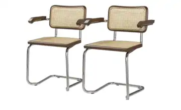 Schwingstuhl 2-er Set Nussbaum (Nachbildung) mit Armlehnen