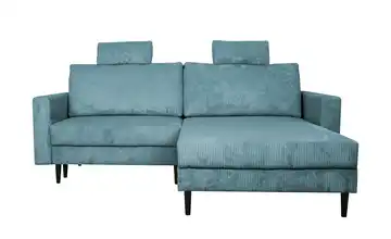 Primo Ecksofa trendiger Cordstoff Livorno Blau Erweiterte Funktion rechts