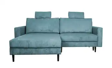 Primo Ecksofa trendiger Cordstoff Livorno Blau Erweiterte Funktion links