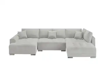 Wohnlandschaft mit Schlaffunktion Mikrofaser Silbergrau links