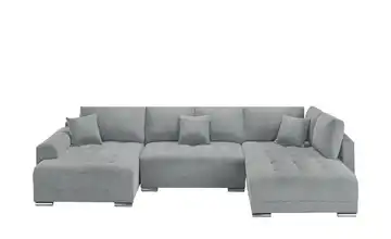 Wohnlandschaft mit Schlaffunktion Mikrofaser Dunkelgrau links