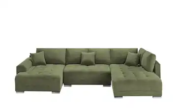 Wohnlandschaft mit Schlaffunktion Mikrofaser Dunkelgrün links