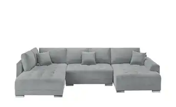 Wohnlandschaft mit Schlaffunktion Mikrofaser Dunkelgrau rechts