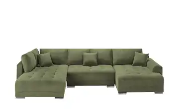 Wohnlandschaft mit Schlaffunktion Mikrofaser Dunkelgrün rechts