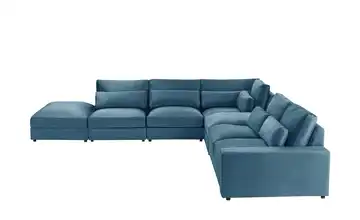 Ecksofa Branna rechts Blau Samt