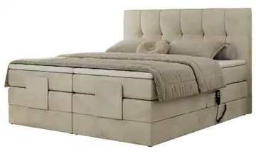 Motor Boxspringbett mit Bettkasten 200x200 cm H3 Creme Samt