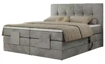 Motor Boxspringbett mit Bettkasten 140x200 cm H4 Silbergrau Samt