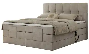 Motor Boxspringbett mit Bettkasten 200x200 cm H3 Beige Webstoff